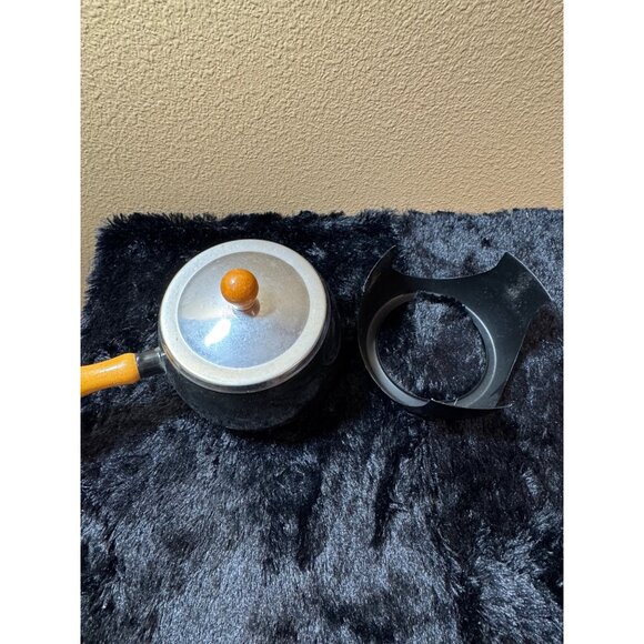 Vintage Aluminum  Fondue Pot Warmer With Wood Handle & Lid - Picture 3 of 8